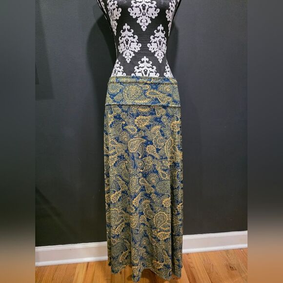 LulaRoe Paisley Yellow Blue Foldover Waistband Sz XXS Boho Festival Earthy - Picture 1 of 7